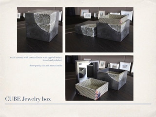 Cube collection using liquid metal, natural inlays, silk and hadicrafted methods of Christiane Campioni