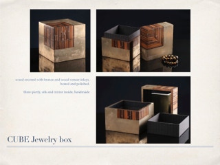 Cube collection using liquid metal, natural inlays, silk and hadicrafted methods of Christiane Campioni