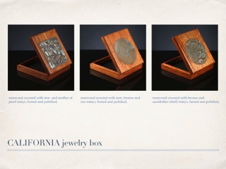 California collection using liquid metal, natural inlays, fabric and hadicrafted methods of Christiane Campioni